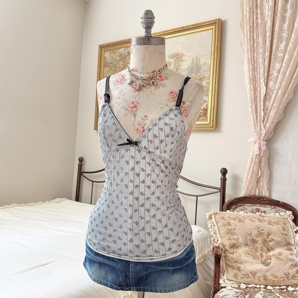 Floral Babydoll Cami Top  Y2K Basic size 38B floral stripe babydoll cami top
